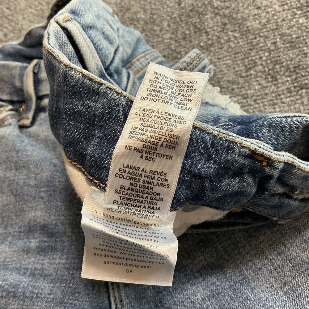 Good American Midrise Straight Jeans Womens 0/25 Light Blue Distressed Denim - Picture 7 of 10